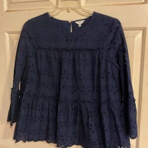 CROWN & IVY NAVY BLUE EYELET WOMENS TOP SCALLOPED BABY DOLL LOOK XXL 48”C25”L